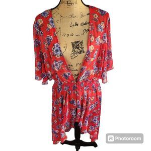 Charlotte Russe Plus Kimono Womns SZ 1X Bright Floral Sheer Boho Hippie Festival